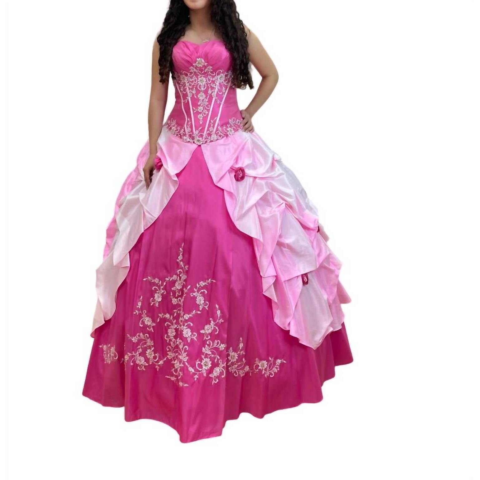 New Mary's Bridal Strapless Embellished Quinceaera Dress In Magenta/Light Pink